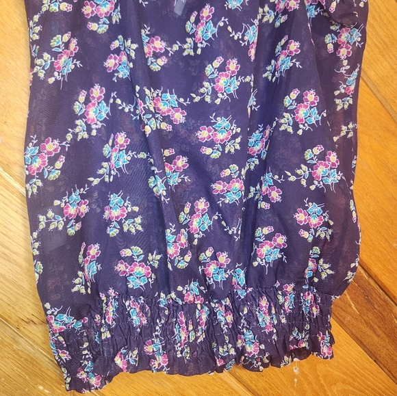 Kina purple floral sheer extra small lace top button down blouson tank top - Picture 8 of 10